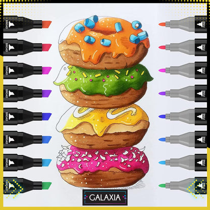 Set 168 markere duble GALAXIA, Carioci profesionale, Cu cerneala pe baza de alcool, Multicolore