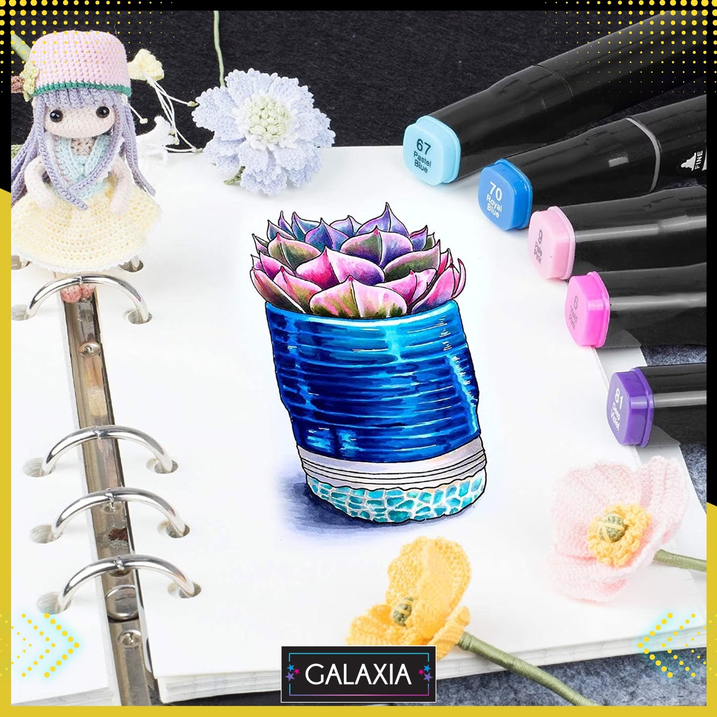 Set 168 markere duble GALAXIA, Carioci profesionale, Cu cerneala pe baza de alcool, Multicolore