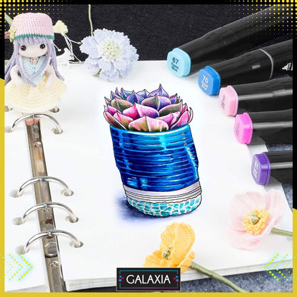Set 168 markere duble GALAXIA, Carioci profesionale, Cu cerneala pe baza de alcool, Multicolore