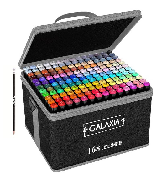 Set 168 markere duble GALAXIA, Carioci profesionale, Cu cerneala pe baza de alcool, Multicolore