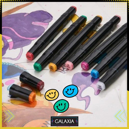 Set 168 markere duble GALAXIA, Carioci profesionale, Cu cerneala pe baza de alcool, Multicolore