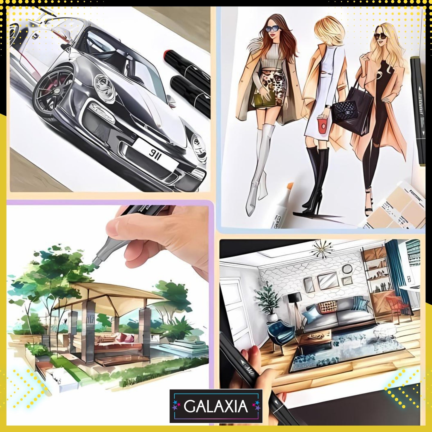 Set 168 markere duble GALAXIA, Carioci profesionale, Cu cerneala pe baza de alcool, Multicolore