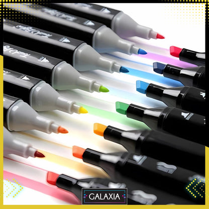 Set 168 markere duble GALAXIA, Carioci profesionale, Cu cerneala pe baza de alcool, Multicolore