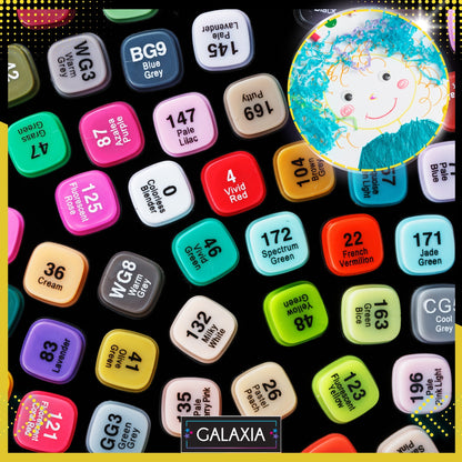 Set 168 markere duble GALAXIA, Carioci profesionale, Cu cerneala pe baza de alcool, Multicolore
