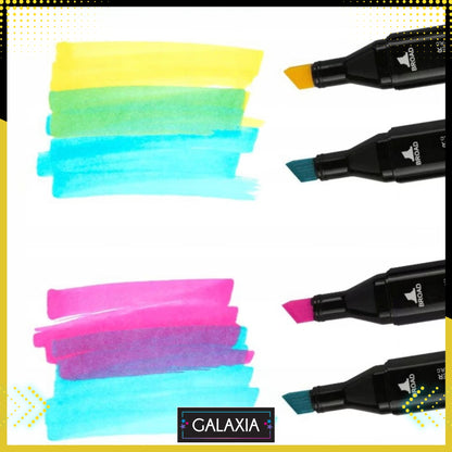 Set 168 markere duble GALAXIA, Carioci profesionale, Cu cerneala pe baza de alcool, Multicolore