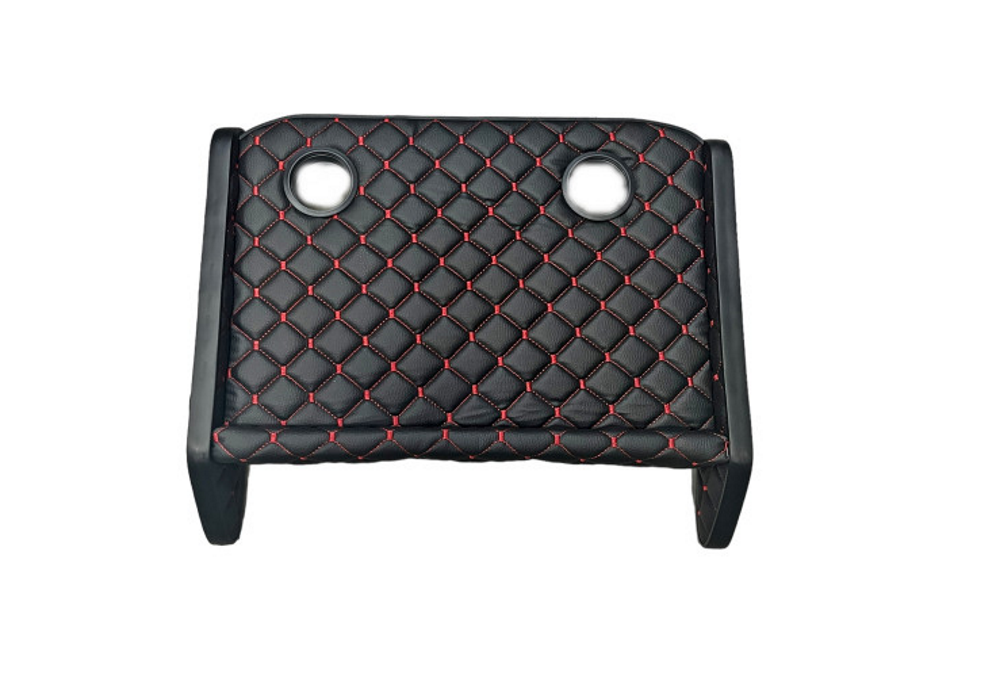 Masa de Bord idealSTORE cu 2 Suporti pentru Pahare, Piele Ecologica culoare Negru Cusatura Rosie Compatibila Iveco Daily 2007->