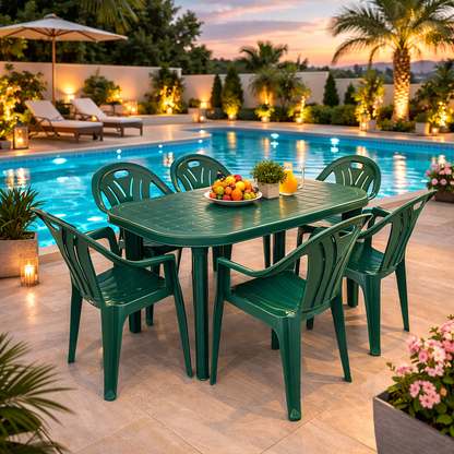 Set masa gradina idealSTORE cu 6 scaune, masa 135x82x75 cm, polipropilena rezistenta UV