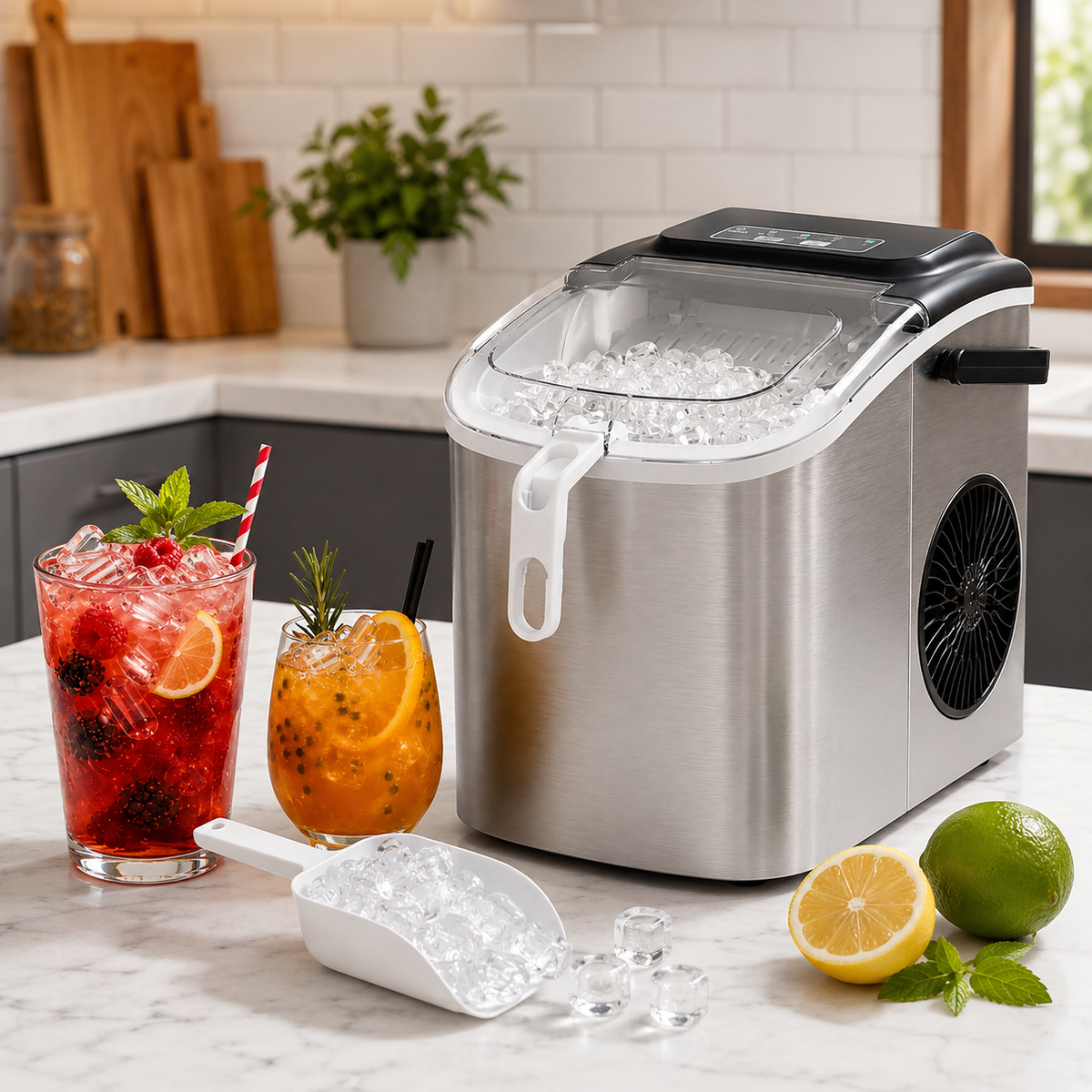 Masina de Cuburi de Gheata Profesionala idealSTORE 12KG 1.2L cu Compresor