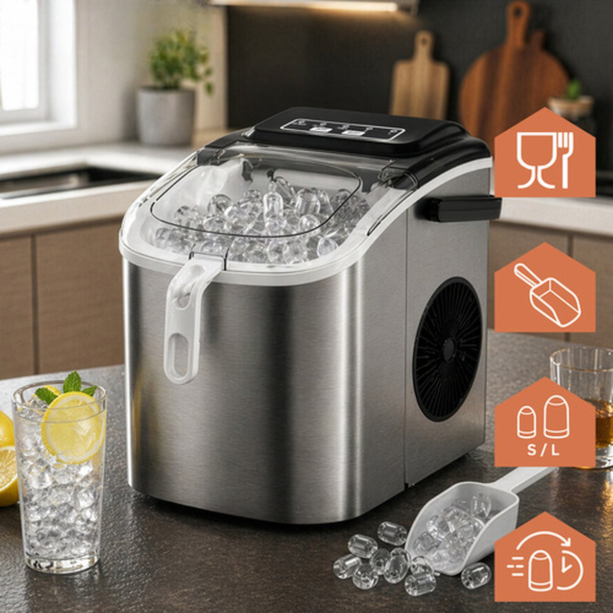 Masina de Cuburi de Gheata Profesionala idealSTORE 12KG 1.2L cu Compresor