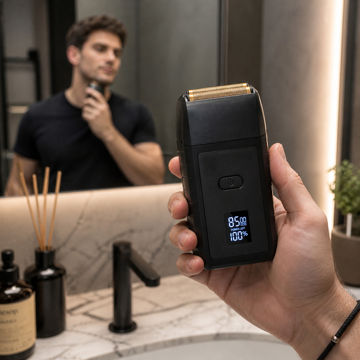 Aparat Electric de Ras Barba idealSTORE cu 3 Capete Rotative, Afisaj LED, Reincarcabil USB