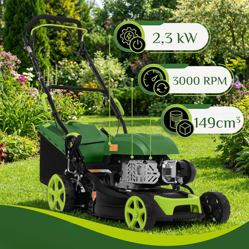 Masina de tuns gazonul pe benzina DriveX idealSTORE,6 CP,Cos colector 60L, Latime taiere 460mm