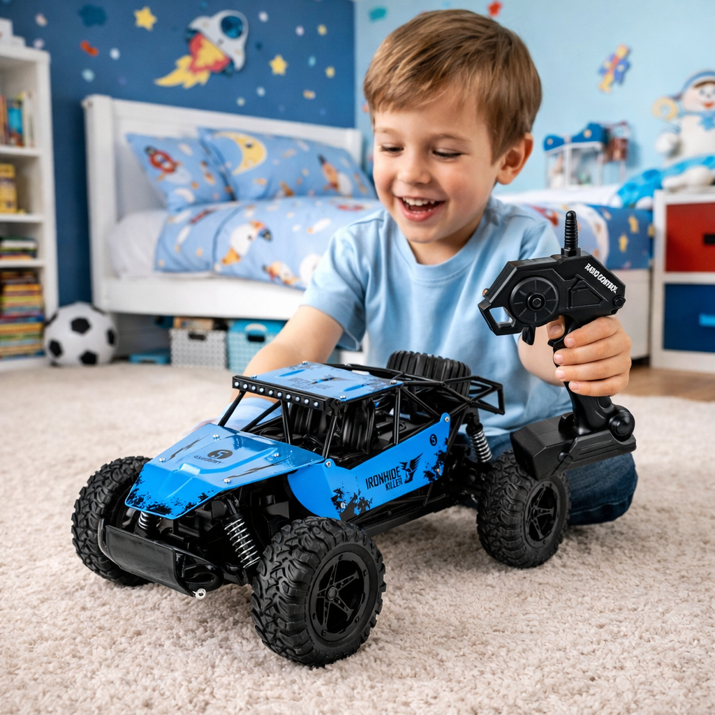 Masinuta cu telecomanda Offroad 1:16, 20 km/h, suspensii metalice, albastra