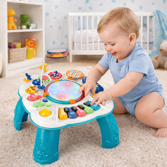 Masuta educativa  idealSTORE 8 in 1,Activitati de invatare prin joaca, Acesorizata cu pian, telefon, intrumente muzicale