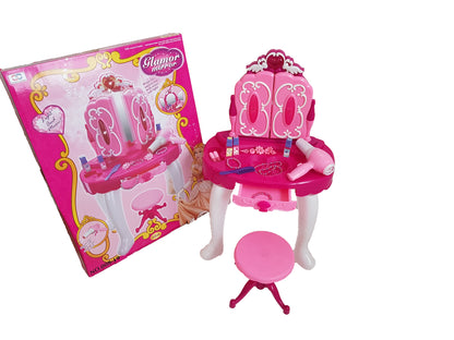 Set Masuta de frumustete cu scaun si oglinda, lumini, sunete si 16 accesorii Unitoys