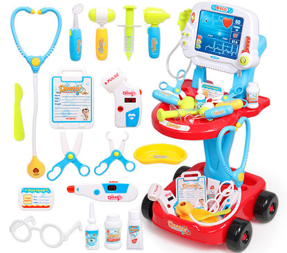 Set de Rol Complet Interactiv si Creativ, Micul Doctor, Carucior pe 4 Roti, 17 Accesorii incluse, Portabil