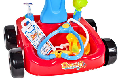 Set de Rol Complet Interactiv si Creativ, Micul Doctor, Carucior pe 4 Roti, 17 Accesorii incluse, Portabil