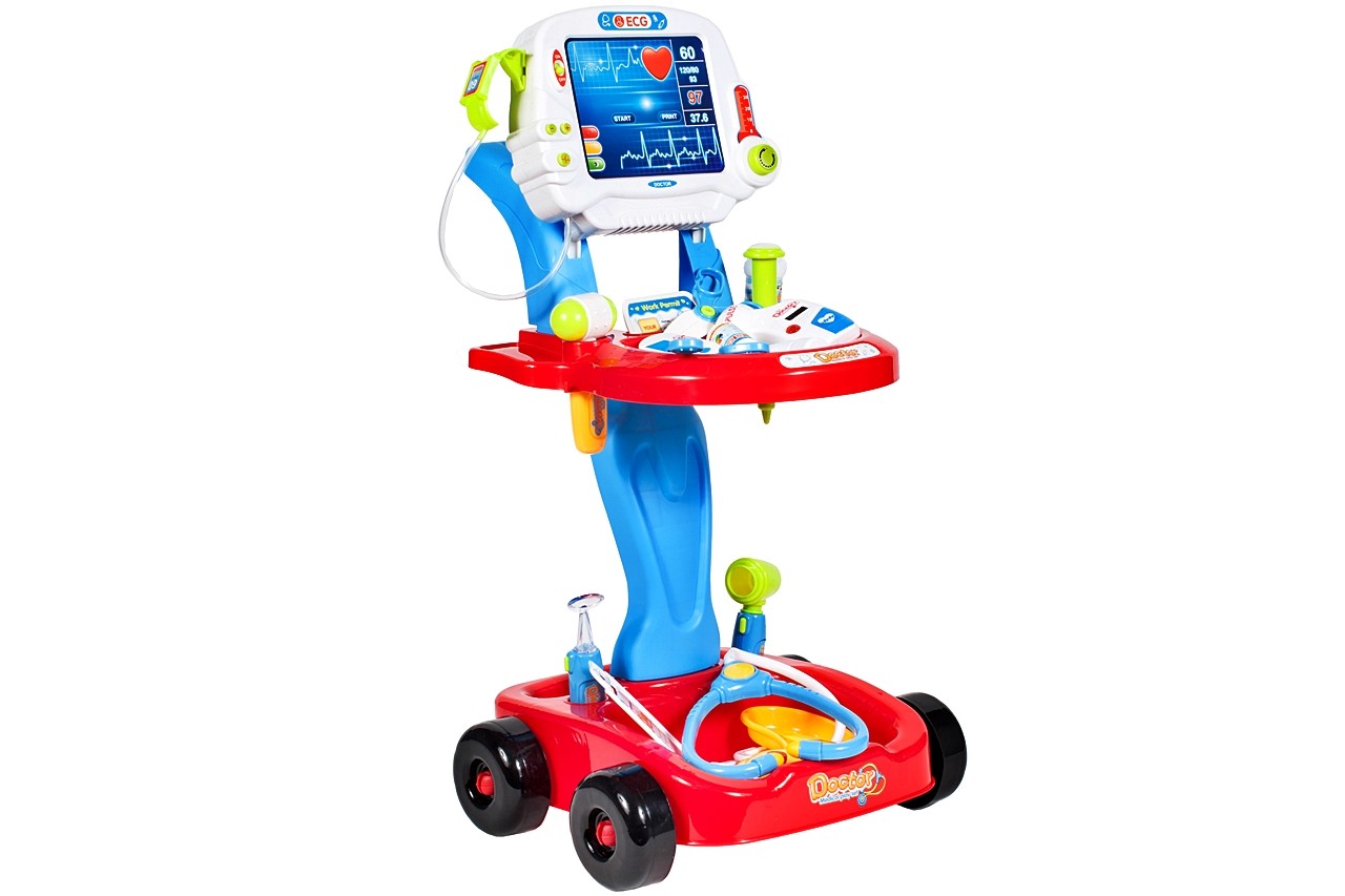 Set de Rol Complet Interactiv si Creativ, Micul Doctor, Carucior pe 4 Roti, 17 Accesorii incluse, Portabil