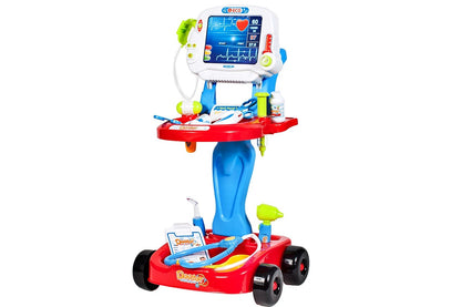 Set de Rol Complet Interactiv si Creativ, Micul Doctor, Carucior pe 4 Roti, 17 Accesorii incluse, Portabil