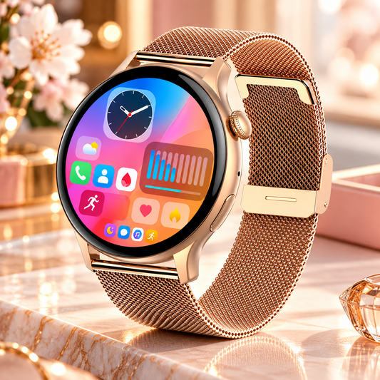 Ceas Smartwatch New Style Collection IdealStore, Ecran AMOLED HD 1.43 inch, Preluare Apeluri si Mesaje Bluetooth, NFC, Monitorizare Ritm Cardiac si Somn, Asistent Vocal, Difuzor si Microfon incorporat, IP67, Android-IOS, Long Battery, Gold Metal Edition