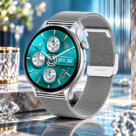 Ceas Smartwatch New Style Collection IdealStore, Ecran AMOLED HD 1.43 inch, Preluare Apeluri si Mesaje Bluetooth, NFC, Monitorizare Ritm Cardiac si Somn, Asistent Vocal, Difuzor si Microfon incorporat, IP67, Android-IOS, Long Battery, Silver Metal