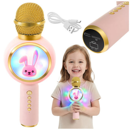 Microfon Karaoke Wireless idealSTORE cu Bluetooth, Difuzor si Lumini RGB, Modificare Voce, 5W, Roz