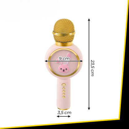 Microfon Karaoke Wireless idealSTORE cu Bluetooth, Difuzor si Lumini RGB, Modificare Voce, 5W, Roz