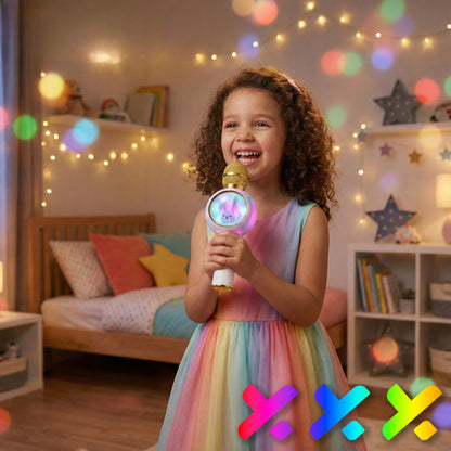 Microfon Karaoke Wireless idealSTORE cu Bluetooth, Difuzor 5W, Lumini RGB, Efecte Voce, Card TF, Alb