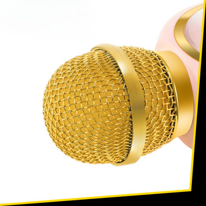 Microfon Karaoke Wireless idealSTORE cu Bluetooth, Difuzor si Lumini RGB, Modificare Voce, 5W, Roz