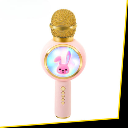 Microfon Karaoke Wireless idealSTORE cu Bluetooth, Difuzor si Lumini RGB, Modificare Voce, 5W, Roz