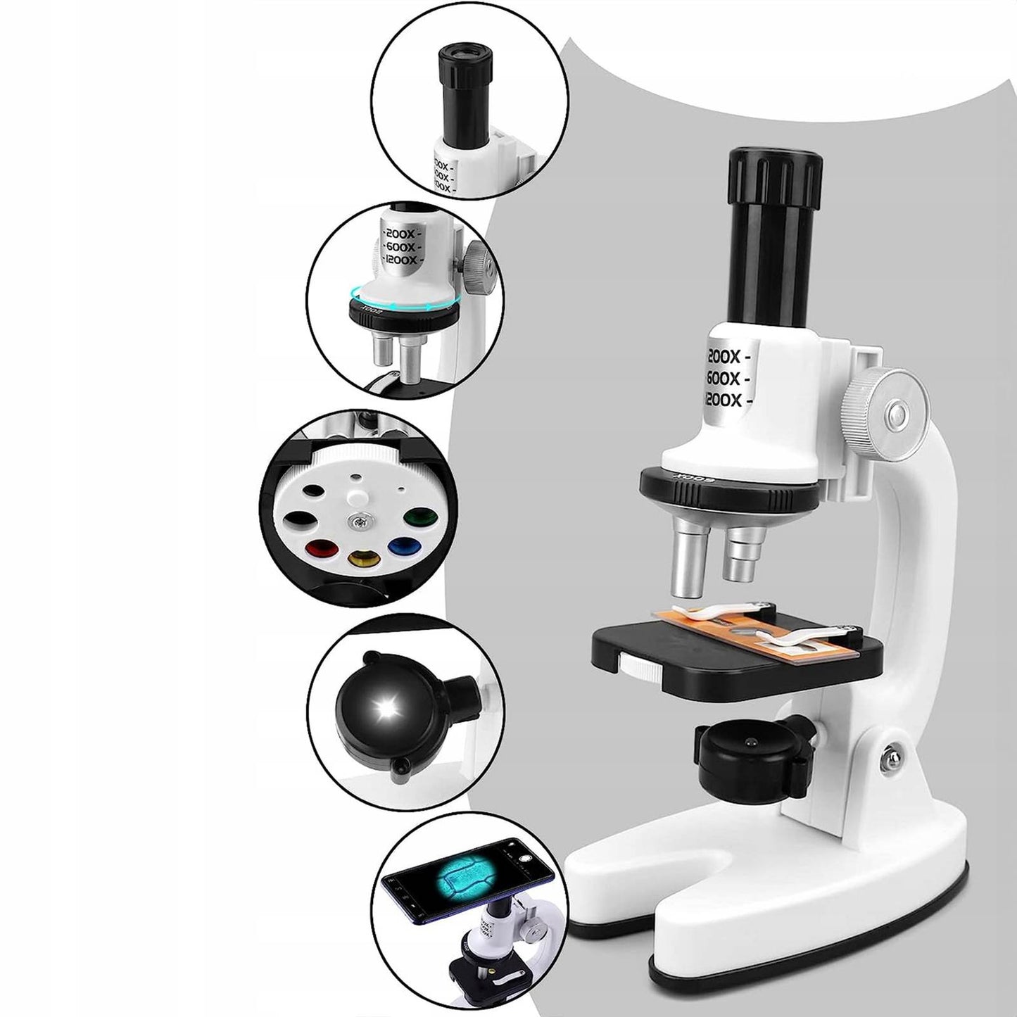 Microscop digital LED multifunctional copii 200x 600x 1200x cu suport telefon