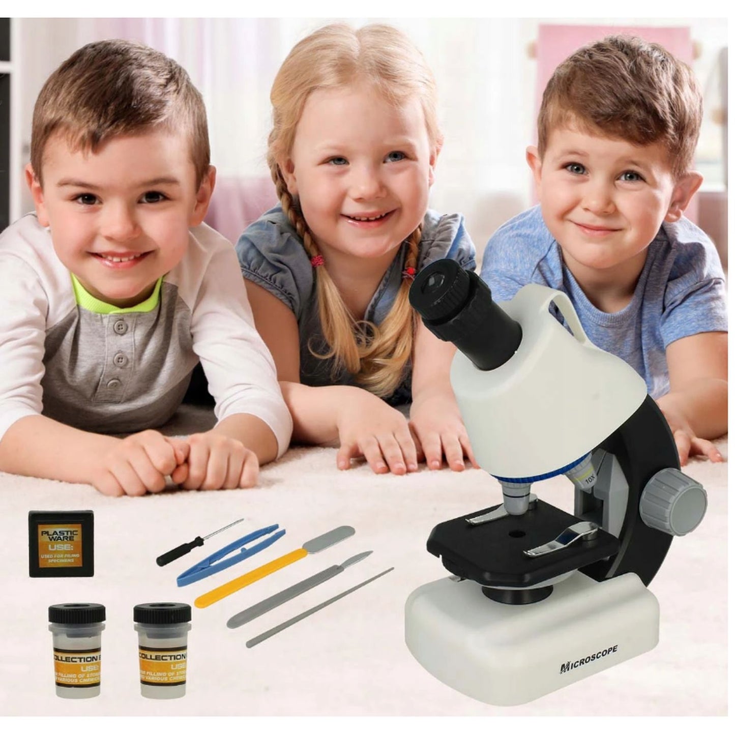 Microscop stiintific copii cu lampa LED, 3 lentile, reglaj focalizare