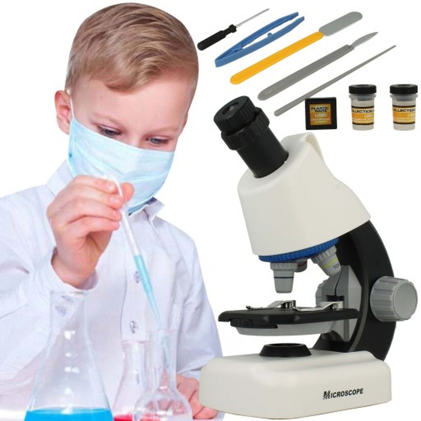 Microscop stiintific copii cu lampa LED, 3 lentile, reglaj focalizare