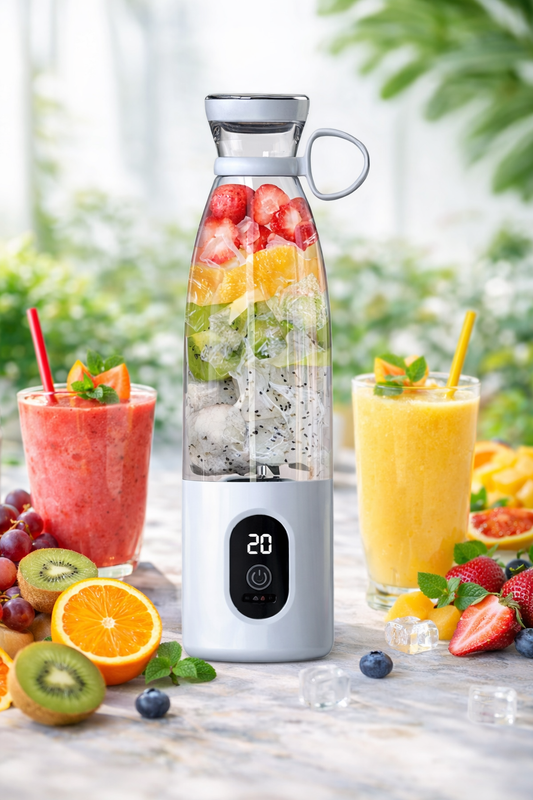 Mini Blender Electric Profesional Fruit Juicer White IdealStore Portabil, Incarcare Magnetica Wireless, 3 Lame din otel inoxidabil 3D, Capacitate 650 ml, Putere 22.000 rpm, Usor de curatat, 3 viteze de mixare