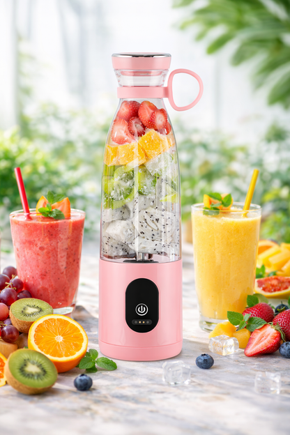 Mini Blender Electric Profesional Fruit Juicer Pink IdealStore Portabil, Incarcare Magnetica Wireless,3 Lame din otel inoxidabil 3D, Capacitate 650 ml, Putere 22.000 rpm, Usor de curatat, 3 viteze de mixare