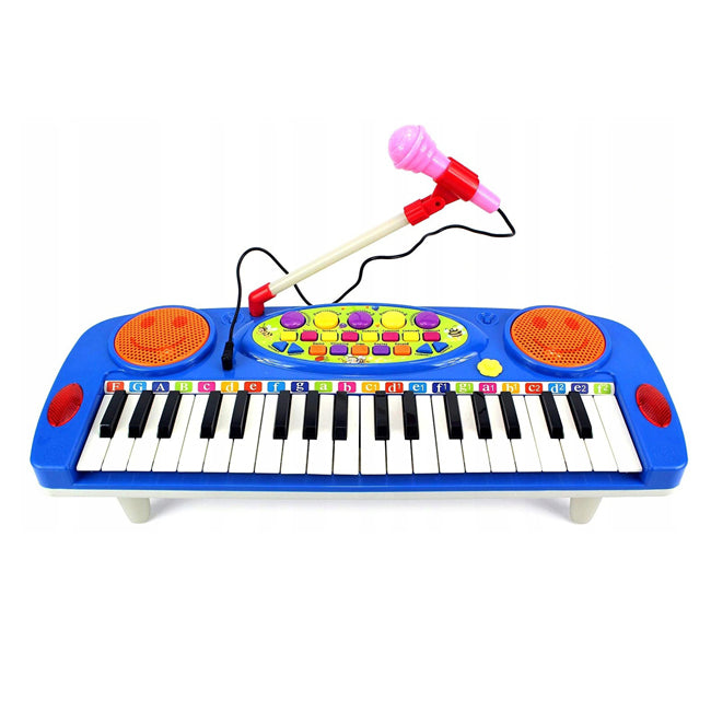 Orga Electronica cu 37 Clape, cu functie de inregistrare si Microfon pentru Copii, Culoare albastru