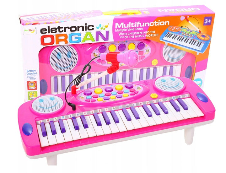 Orga Electronica cu 37 Clape, cu functie de inregistrare si Microfon pentru Copii, Culoare roz