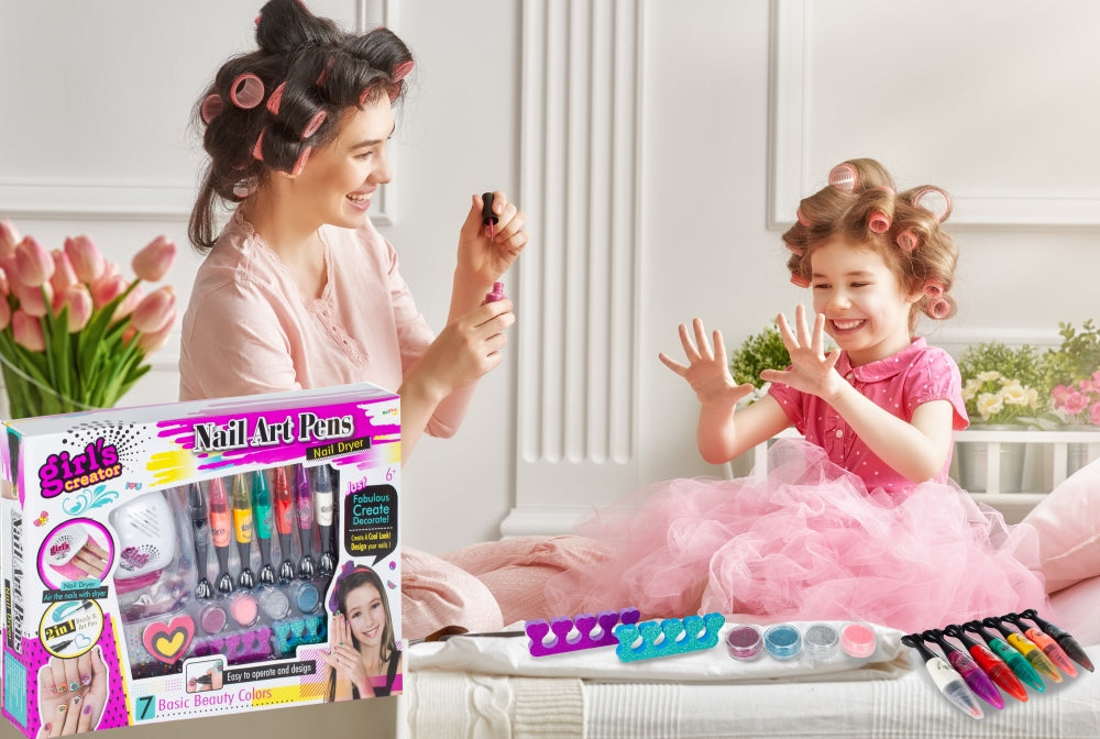 Set de manichiura/pedichiura Palmonix, pentru copii cu markere, uscator unghii si accesorii, 18 elemente, multicolor