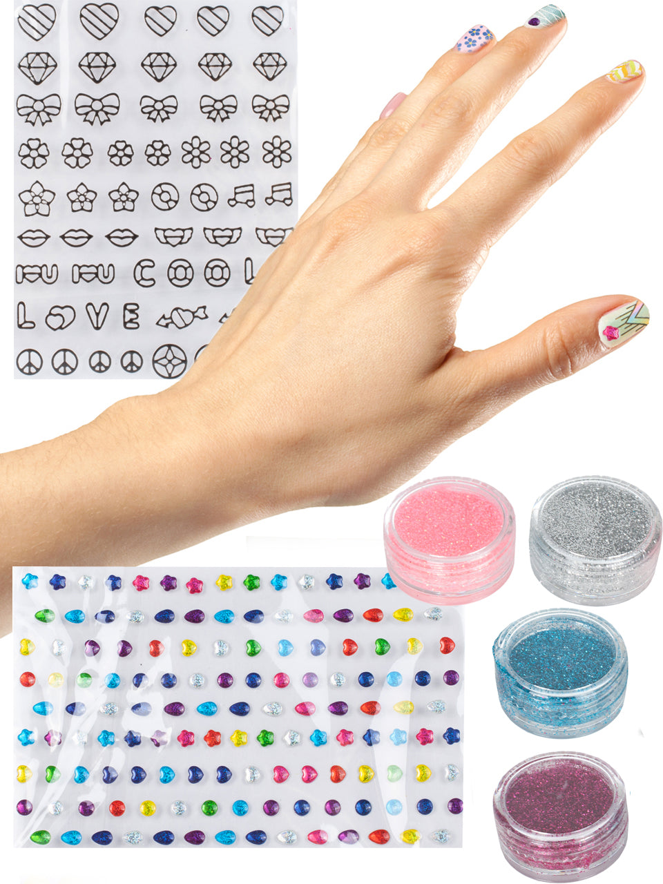 Set de manichiura/pedichiura Palmonix, pentru copii cu markere, uscator unghii si accesorii, 18 elemente, multicolor