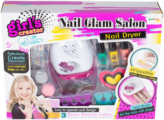 Set de manichiura/pedichiura Palmonix, pentru copii, cu lacuri, uscator unghii si accesorii, 11 elemente, multicolor