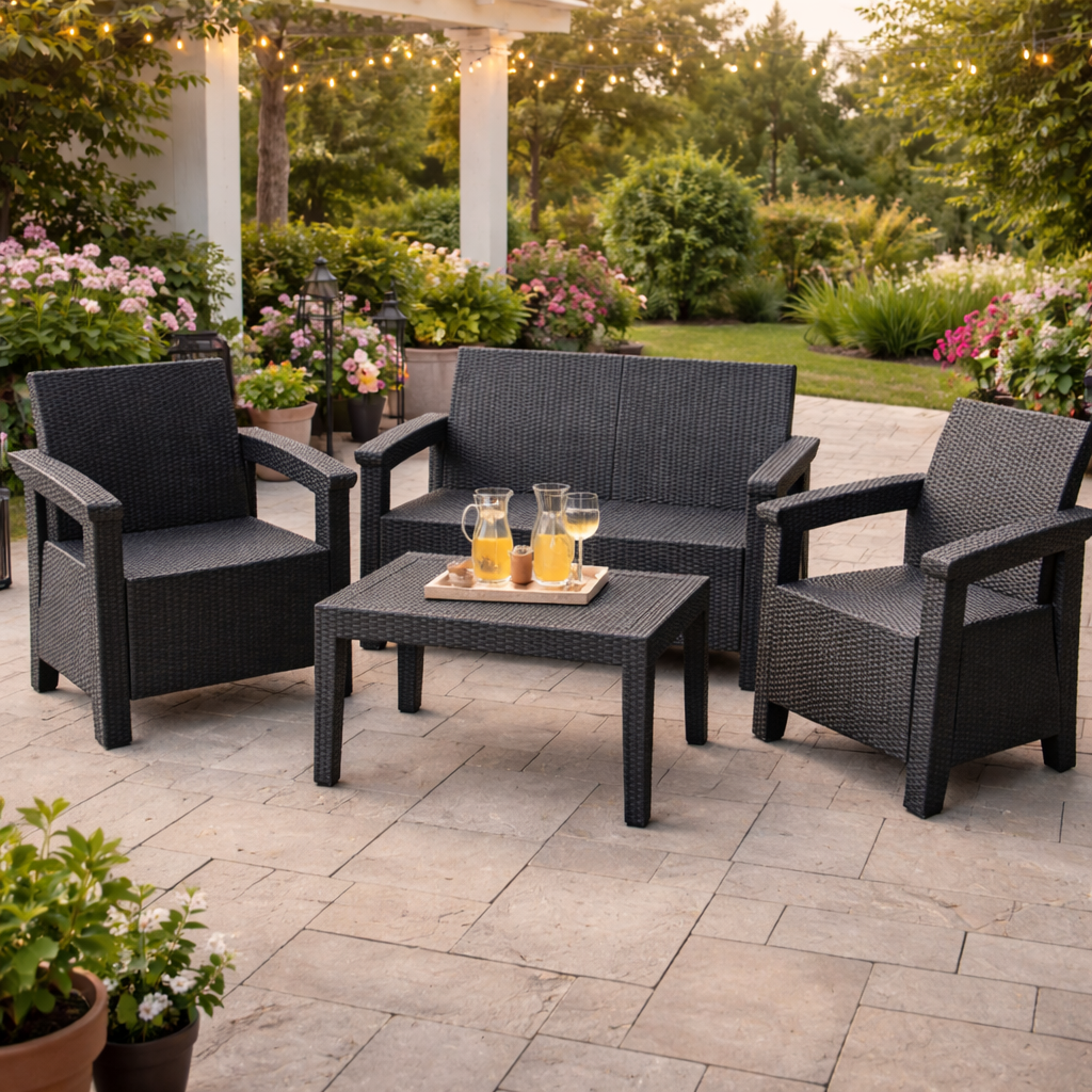 Set ratan mobilier gradina idealSTORE BellaVita cu canapea 2 fotolii si masa
