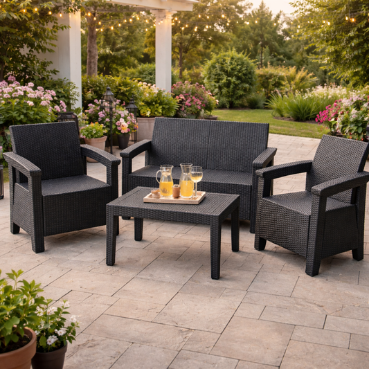 Set ratan mobilier gradina idealSTORE BellaVita cu canapea 2 fotolii si masa