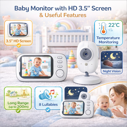 Sistem monitorizare video si audio bebelusi Little Baby cu ecran HD 3.5 inch