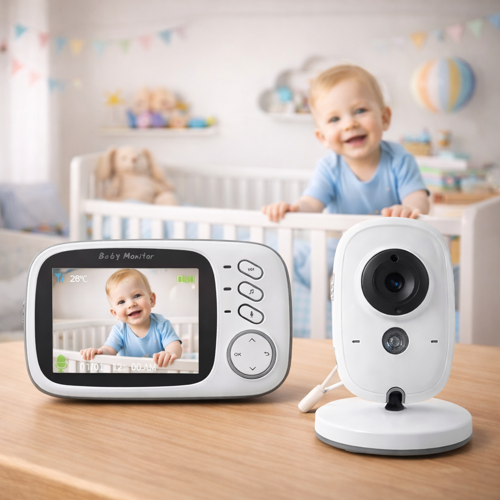 Baby monitor idealSTORE video-audio wireless cu night vision talk back si senzori temperatura, 3,2 inch