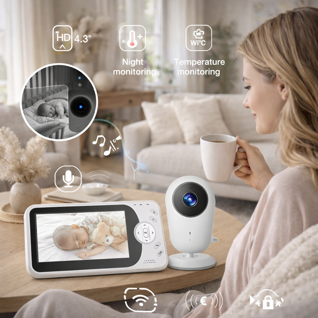 Sistem monitorizare video audio bebelusi SuperBabyR cu camera si monitor HD 4.3 inch