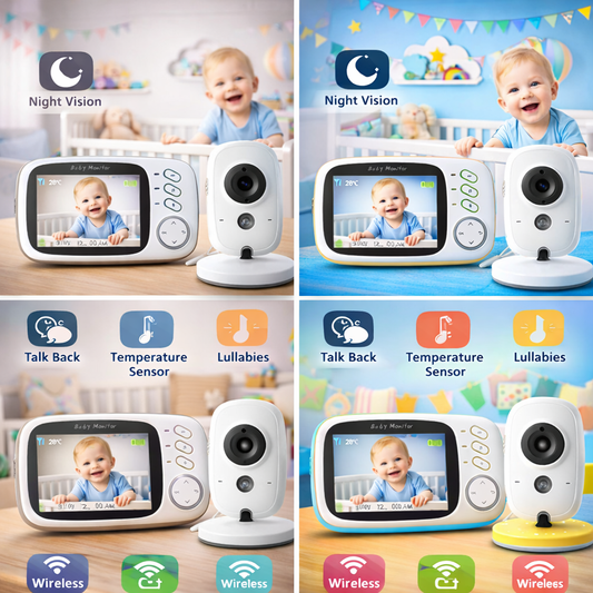 Baby monitor idealSTORE video-audio wireless cu night vision talk back si senzori temperatura, 3,2 inch