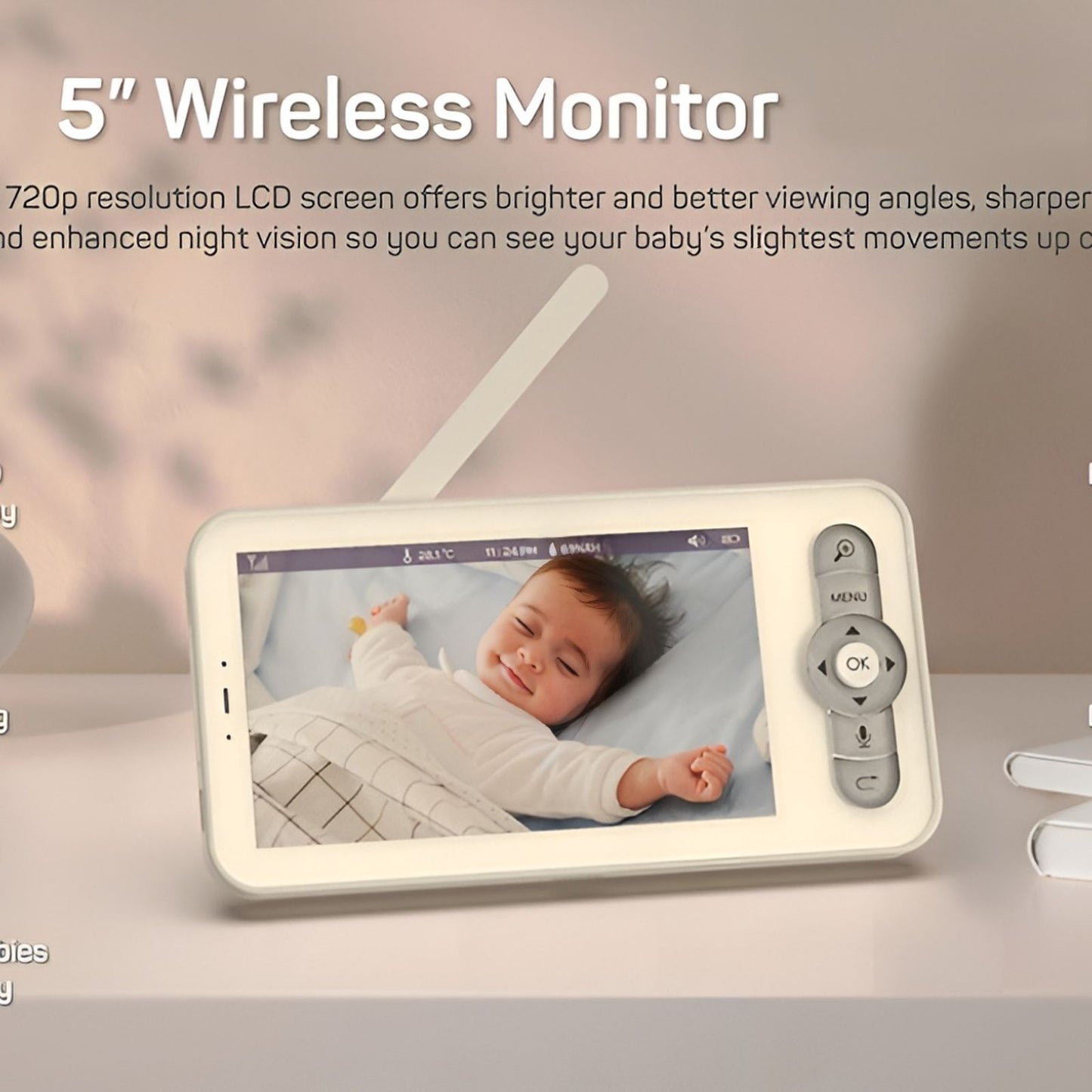 Baby Monitor IdealStore, Ecran HD de 5 inch, Monitorizare temperatura, Raza mare de actiune 300m