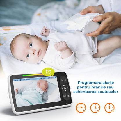 Sistem de Monitorizare Video si Audio Pentru Bebelusi idealStore, Ecran LCD Color 5 inch, Vedere Noctura cu Infrarosu