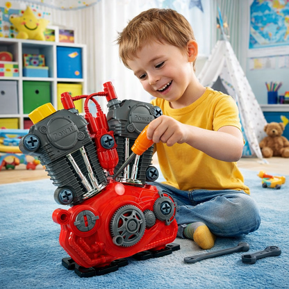 Jucarie interactiva motor de masina MotorPower cu cheie pornire, lumini LED, sunete si scule
