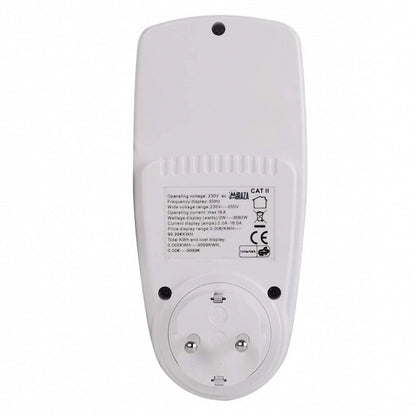 Priza cu Contor de Energie, Display Luminat LCD, Monitorizare Consum Energetic, Setare Cost kWh, Amperaj, Tensiune, Putere Maxima 3680 W, Alb