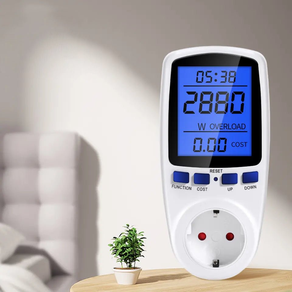 Priza cu Contor de Energie, Display Luminat LCD, Monitorizare Consum Energetic, Setare Cost kWh, Amperaj, Tensiune, Putere Maxima 3680 W, Alb